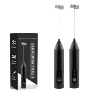 Bonsenkitchen Rechargeable Milk Frother & Coffee Whisker with Dual Spring Tech |Coffee Frother Electric Blender Mixer |Hand Blender |Coffee Maker and Beater Electric (Black 2)