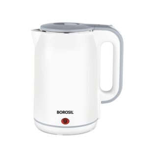 Borosil 1.8 L 1800W Cooltouch Multipurpose Electric Kettle | Auto Shut off | Wide Mouth | 304 Food Grade Stainless Steel with Double Wall Cooltouch Exterior | 1 year Warranty | White