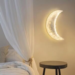 380mm Crescent Moon Wall Light ? 3C LED Textured Moon Sconce|Decorative Wall Lamp for Bedroom, Living Room, Nursery|White