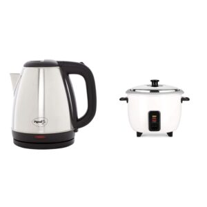 Pigeon Stainless Steel By Stovekraft Amaze Plus 1.5 Litre Electric Kettle, Black & By Stovekraft Joy Rice Cooker With Single Pot, 1 Litres. A Smart Rice Cooker For Your Own Kitchen (White)
