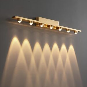 JACKAL Modern LED Wall Sconce Light Fixture, Light Vanity Lamp in Brushed Gold Finish, Indoor Wall Mount for Bathroom/Bedroom/Living Room ? Warm White Lighting ? 2-Year Warranty Included (7 Led)