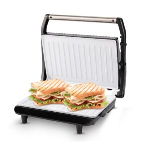 KENT Sandwich Grill | Ceramic Coated,Non-Toxic,Non Stick,Fixed Grill plate | Toaster Griller Sandwich Maker | Auto Cut Off | LED Indicator | 180?Open | Adjustable Height Control | Metallic Silver