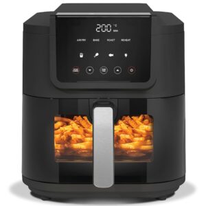 Nutricook 5L Air Fryer Slim with 100% Toxin-Free Ceramic Coating?No PTFE, PFAS, PFOA or Microplastics, Clear Window, Light & Large Basket | 1500W, 4 Presets, 2-Year Warranty