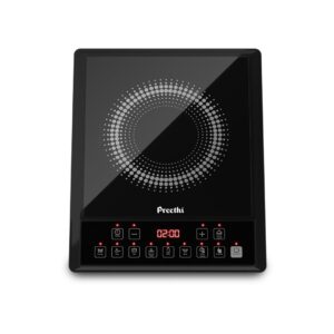 Preethi Indicook IC124 | 2100-Watt Induction Cooktop | Fast Gas-Free Cooking | No LPG Required | 3 Year Coil Warranty | Voltage surge protetion |Preset Indian Menus | Crystal Glass Plate | Black