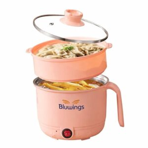 Electric Cooking Pot and Steamer 1.5L Multi Cooker with Concealed Base | Mini Noodle Maker Egg Boiler Vegetable Rice Cooker | Non Stick Multifunction Hot Pot with Glass Lid