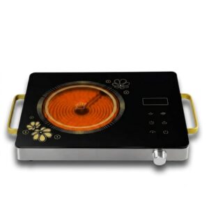 Elevea ?? ????? ???????? 2200W Electric Infrared Cooktop Cooker with Smart Touch Panel, Dial Knob Control, Dual Side Handles, Built-in Timer & Smooth Black Crystal Glass Plate for All Pots and Pans
