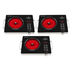 2200W Infrared Induction Cooktop with Steel Grill Rack, Crystal Glass Top, Touch Panel & Digital Display, 4 Preset Modes ? Stir Fry, BBQ, Hot Pot & Steam, Black, Pack of 3