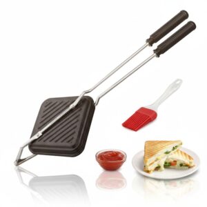 Non-Stick Gas Sandwich Maker | Double Coating Grill Sandwich Toaster | Bread Toasting Pan with Silicone Brush