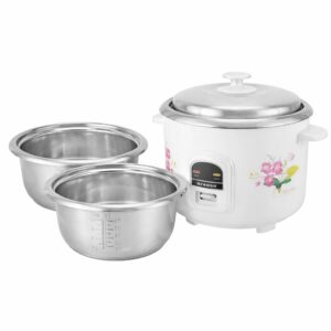 Faber 1.8L Rice Cooker|700watts|2 Stainless Steel Pot|Cool&Warm Mode|Floral White Finish| 2yrs Warranty on Product & 5yrs on Heating Element|Cool Touch Handle|LED Indicators|FRC Sydney 1.8 SS2