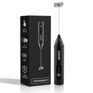 WARZIX Rechargeable Milk Frother, 3-Speed Electric Coffee Beater & Hand Blender with Dual Spring Whisk | Type-C Fast Charging for Latte, Cappuccino & Matcha (Charcoal Black 1Y Warranty)