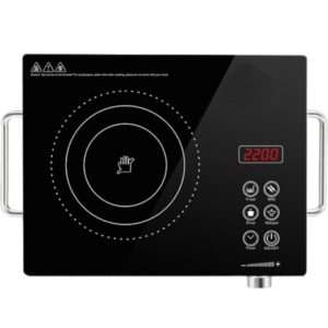 BLUETRAX Classic 2200 Watt Infrared Cooktop with Crystal Glass & Touch Panel | 4 Pre set cooking Modes | Stir-fry | BBQ | Hot Pot | Steam | 60?C to 600?C | Digital time & Watt display - Classic SIlver