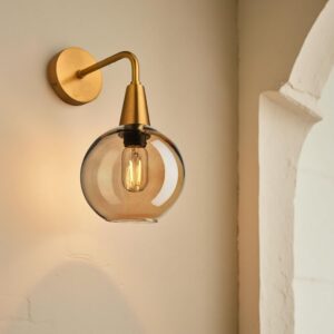 ALEX LIGHT'S Wall Light, Gold Finish with Amber Glass Shade, Modern Industrial Style Sconce