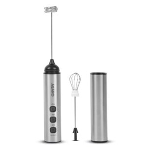 AGARO Regency Rechargeable Milk Frother, 3-Speed Handheld Electric Whisk with Stainless Steel Cover, Portable Mixer for Coffee, Lattes, Hot Chocolates, Shakes & Egg, Home & Office Use, Stainless Steel