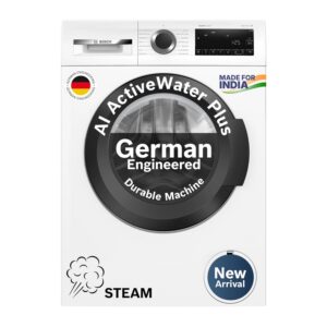 Bosch 8 kg 5 Star Front Load Fully-Automatic Washing Machine, AI ActiveWater, 15 Wash Programs, Removes 99.9% Germs with Steam, No Tangle or Wrinkle,White, WAJ28260IN