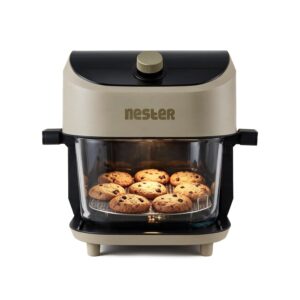 Nester Home Cook Glass Air Fryer 6.2 Ltr with 6mm Borosilicate Glass bowl and SteamLock? Technology 1600 W | 9 Smart Presets | Auto Clean Function | 100% Toxin Free | 3-year Warranty | Smoked Caramel