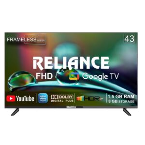 Reliance 43 inch Full HD Smart LED TV | IPS A+ Display, Frameless Design, Voice Remote, 1.5GB RAM, 8GB Storage | RW43GD8676FHD (Black)