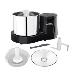 Butterfly Rhino Plus 2 Litres Table-Top Wet Grinder | 150 Watts | Shockproof ABS Body | Coconut Scrapper Attachment | Dough Kneader | Stainless Steel Drum | 2 Years Manufacturer's Warranty | Grey