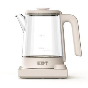EDT Flow Pureglass? Electric Kettle 1 Litre with Precision Temperature Control ?1?C | Multipurpose Hot Water Presets for Coffee, Tea, Boil, Warm Water | 700W | Dune