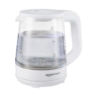 Amazon Basics 1.5 Litre Electric Glass Kettle | 1350W | 360? Swivel Base | Led Indicator | Dry Boil Protection |Auto Shut-off & Overheat Protection | Multipurpose Travel Kettle
