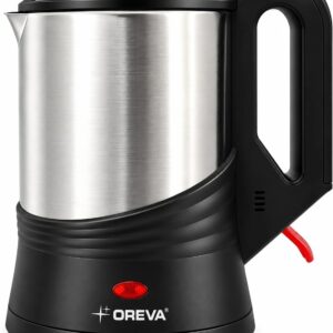 1 Litre Electric Kettle 1350W, Stainless Steel Body, Cordless Design with 360? Rotational Base, Concealed Heating Element, Auto Shut-Off & Overheat Protection, Retractable Power Cord, Black