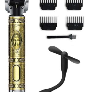 Professional Hair Trimmer For Men ?Golden Metal Body,Cordless,4 Guide Combs,USB Rechargeable,Men'S T9 Golden Metal?Zero Gap Beard & Hair Clipper With Guide Combs & Brush & Usb fan Free