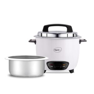 Pigeon by Stovekraft Joy Rice Cooker with Single pot, 1 litres. (White) | Toughened Glass Lid | 400 Watts | Aluminium Cooking Pot | Measuring Cup| Spatula | Energy Efficient Cooking