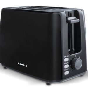 Havells Crisp Plus Pop-Up Toaster | 2 Slices | 750 Watts | 7 Heat Settings | Reheat,Defrost & Cancel Functions | Auto Bread Centering | Cool Touch | Crumb Tray for Easy Cleaning | 2Yr Warranty | Black