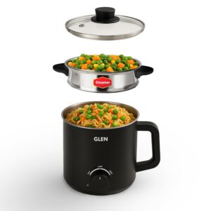 Glen Electric Kettle with Steamer 1.5L, 600W | Multipurpose Kettle for Tea, Coffee, Milk, Eggs, Soup & Noodles | Egg Boiler, Food Steamer, Dual Heat Settings, Auto Shut-Off SA9016 MCK