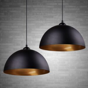 FRIDEKO HOME Set of 2 Modern Industrial Pendant Lights, Vintage Pendant Lamp, Diameter 30 cm, Iron Pendant Light, E27 Socket, Ceiling Light for Kitchen, Basement, Living Room, Black, Gold