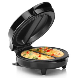 750W Breakfast Egg Cooker & Omelette Maker, Dual Section Non-Stick Electric Maker for Omelets, Frittata, Pancakes, Pizza & Snack Pockets, Quick Cooking Compact Kitchen Appliance, Black