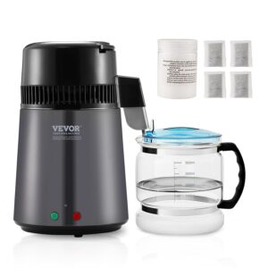 VEVOR Water Distiller, 4L 1.05 Gallon Pure Water Purifier Filter for Home Countertop, 750W Distilled Water Maker, Stainless Steel Interior Distiller Water Making Machine to Make Clean Water, Gray