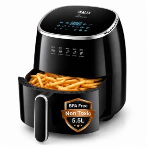 Inalsa Air Fryer For Home|5.5 L Capacity|1600 W With Smart Aircrisp Technology|Quick Heat Circulation|4-In-1 Appliance With 8 Preset Menu & Digital Display,Tasty Fry 5.5, Black