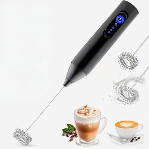 Electric Milk Frother Handheld, Frother Wand for Coffee Drink Mixer Matcha Whisk, Foam Maker for, Frappe Hot Chocolate, Cappuccino, Lattes - Battery Operated (Onyx Black)