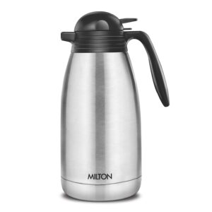 Milton Carafe 2000 Stainless Steel Double Walled Vacuum Insulated Flask with Lid and Handle, 1880 ml, Silver, Coffee/Tea Carafe Heat & Cold Retention, Leak Proof, Rust Free, Easy to Carry