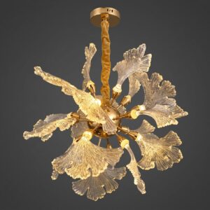 Chandelier for Living Room | Ginkgo Leaf Acrylic Jhumar | 3-Color Colour (Warm + Natural + Cold White) Ceiling Light for Hall Dining Bedroom