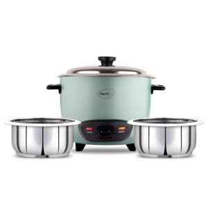 Pigeon Inox Rice Cooker with Double pot, 1.8 litres | Stainless Steel Lid | 700 Watts | 2 Steel Cooking Pot | Measuring Cup | Spatula | Energy Efficient Cooking
