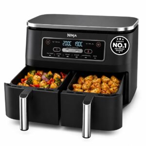 Ninja Foodi Dual Zone Air Fryer AF300IN| 7.6L Dual Drawer Air Fryer| Max Crisp 240?C| 6 Cooking Functions ? Air Fry, Roast, Bake, Reheat & Dehydrate| Variable Airflow 1200?2600 RPM|PTFE/PFOA/PFASFree