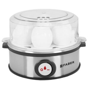 Faber Egg Boiler and Poacher | 7 Egg Capacity | Poach Egg | Steam Vegetables | Stainless Steel Body | Transparent Lid, 360 Watts, Silver | FBE 7.0N SS BK
