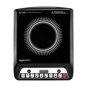 Amazon Basics 1600W Induction Cooktop | 7 Pre-Set Cooking Menus | LED Display | Smart Push Buttons I Energy Efficient, Auto Cut-off, 20A IGBT & 4KV Surge Protection I Black