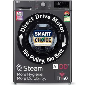 LG Smart Choice, 9 Kg, 5 Star, AI Direct Drive Technology, Steam, 6 Motion DD & Wi-Fi Fully-Automatic Front Load Washing Machine (FHP1209Z5M, Intelligent & Convenient Fabric Care, Middle Black)