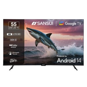 SANSUI 140cm (55) Ultra HD Smart Google TV with HDR10, HLG, Dolby Audio, HSR 120Hz Refresh Rate, MEMC, 30W Surround Sound, FloLED Panel JSW55UG23 (Black)