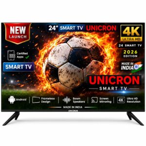 UNICRON 24?INCH Frameless HD Ready Android Smart LED TV | WiFi Enabled | Built-in Apps Compatible (YouTube, Netflix, Prime Video) | HDMI, USB Connectivity Model