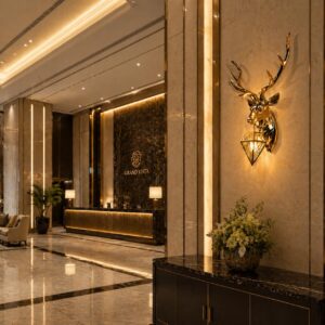 TRIPPING Luxury Golden Deer Head Wall Lamp with Diamond Hanging Light: Premium Metal Decorative Wall Fixture, Warm Ambient Lighting, Statement Wall Mounted Lighting for Living Room Bedroom