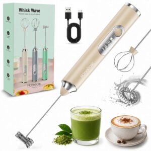HOMEBASIC Coffee Frother Electric Handheld, 3-Speed Milk Frother Rechargeable with Dual 304 SS Whisks, 8000 RPM Foam Maker for Latte, Cappuccino, Matcha, Eggs | Whisk Wave (Beige)