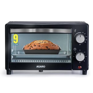 AGARO Marvel 9L OTG Oven 800W, Compact Toaster Griller for Baking, Toasting & Grilling, Adjustable 100?C-250?C, 30-Min Timer with Ready Bell, Auto Shut-Off, Tempered Glass Door, Bake Pan, Tong & Rack