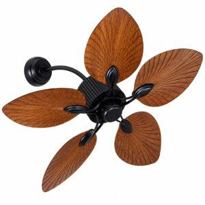 oltao Voile 44-Inch Designer Wall Fan | 5 Natural Wood Finish Leaf Blades | With wall and ceiling attachments | App & Remote Control | 6 Speed, Reverse Mode & Natural Breeze | Matte Black