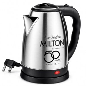 Milton Appliances Go Electric Kettle 1.5 Litre I 3X Protection - Dry Boil, Auto Shut Off, Overheat I 1350 Watt I Super Fast Boiling I Stainless Steel I 360? Power Base I 1 Year Warranty