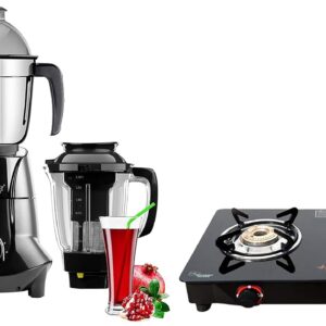 Butterfly 750W Mixer Grinder With 4 Jars With 2 Burner Gas Stove, Black