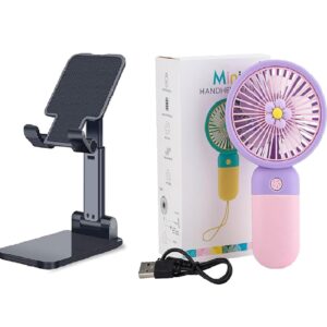 GUFFI Mini Rechargeable Fan, Portable Fan USB C Handheld Small Fan with 3 Speed Modes, High Speed Motor, Type-C Charging Port With stand COMBO OFFER