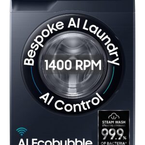 Samsung 12 kg, 5star, AI Control, AI Ecobubble, Super Speed, Wi-Fi, Hygiene Steam with Inbuilt Heater, Digital Inverter, Fully-Automatic Front Load Washing Machine (WW12DG6B24ASTL, Navy)